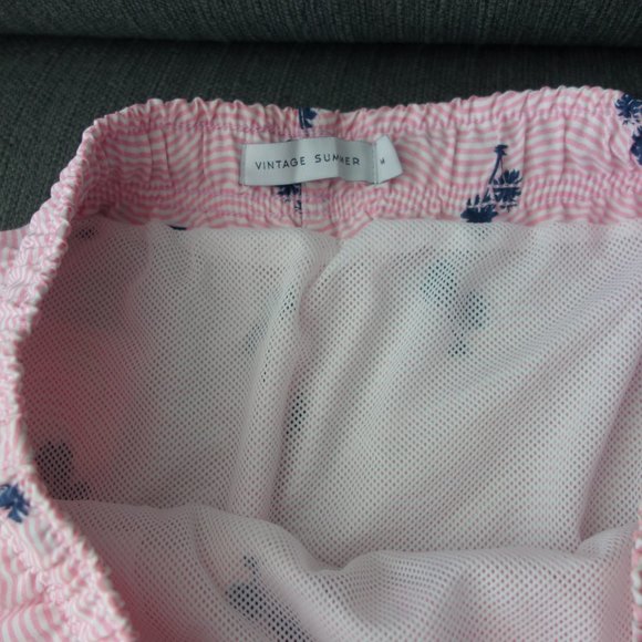 Vintage Summer Pink & White with Blue Palm Trees Size M Bathing Suit - Picture 6 of 15